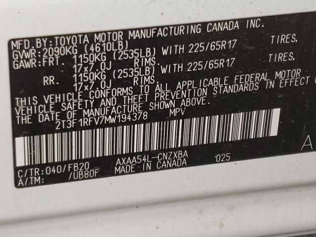 Photo 10 from auction – 2021 TOYOTA RAV4 LE with VIN 2T3F1RFV7MW194378