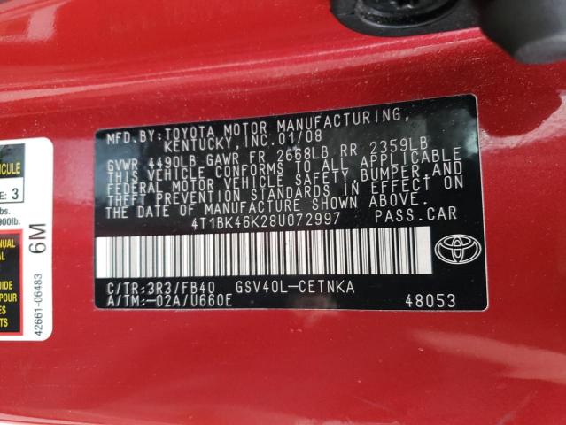 Photo 10 from auction – 2008 TOYOTA CAMRY LE with VIN 4T1BK46K28U072997