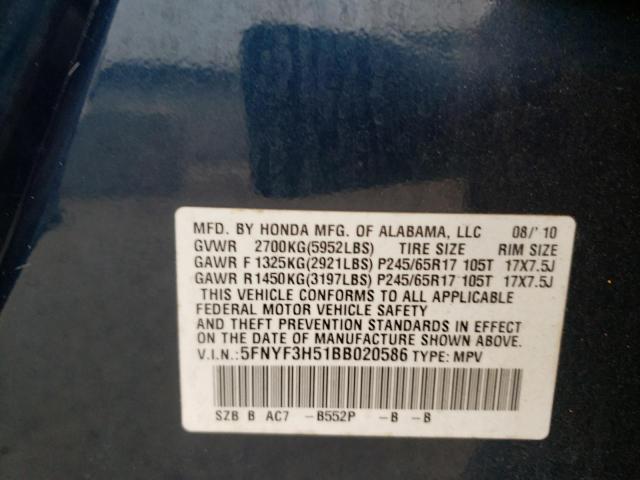 Photo 10 from auction – 2011 HONDA PILOT EXL with VIN 5FNYF3H51BB020586