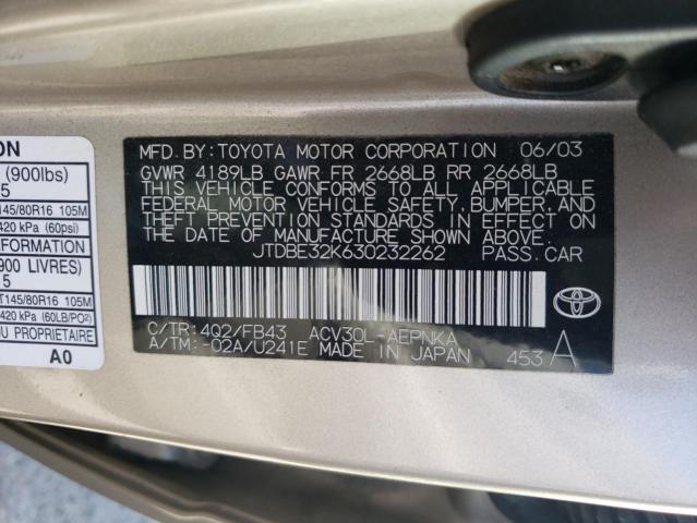 Photo 10 from auction – 2003 TOYOTA CAMRY LE with VIN JTDBE32K630232262