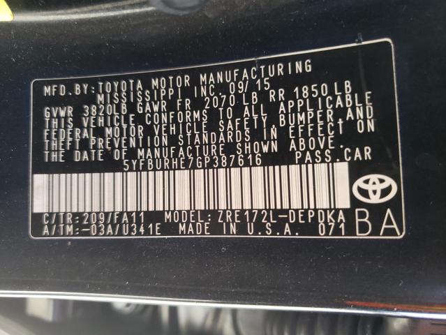Photo 10 from auction – 2016 TOYOTA COROLLA L with VIN 5YFBURHE7GP387616