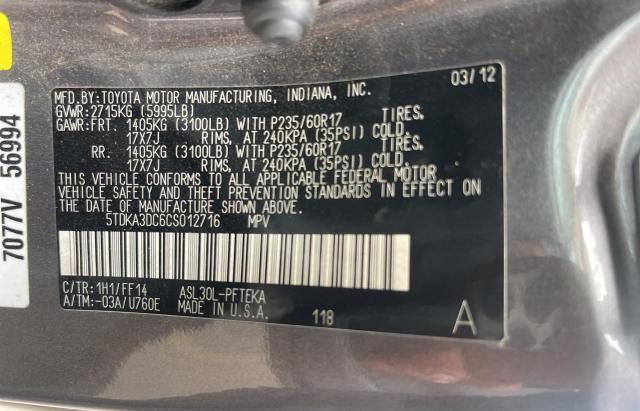 Photo 10 from auction – 2012 TOYOTA SIENNA BAS with VIN 5TDKA3DC6CS012716