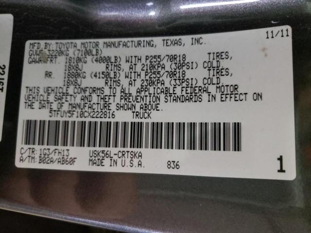 Photo 10 from auction – 2012 TOYOTA TUNDRA DOU with VIN 5TFUY5F10CX222816