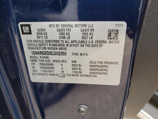 Photo 10 from auction – 2012 CHEVROLET TRAVERSE L with VIN 1GNKRGED0CJ202359