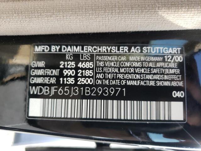 Photo 10 from auction – 2001 MERCEDES-BENZ E 320 with VIN WDBJF65J31B293971