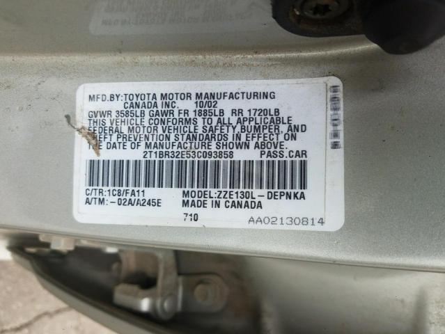 Photo 10 from auction – 2003 TOYOTA COROLLA LE with VIN 2T1BR32E53C093858