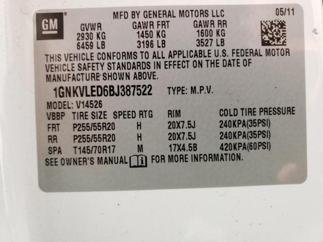 Photo 10 from auction – 2011 CHEVROLET TRAVERSE L with VIN 1GNKVLED6BJ387522