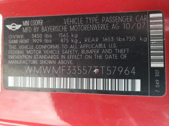 Photo 10 from auction – 2007 MINI COOPER with VIN WMWMF33557TT57964