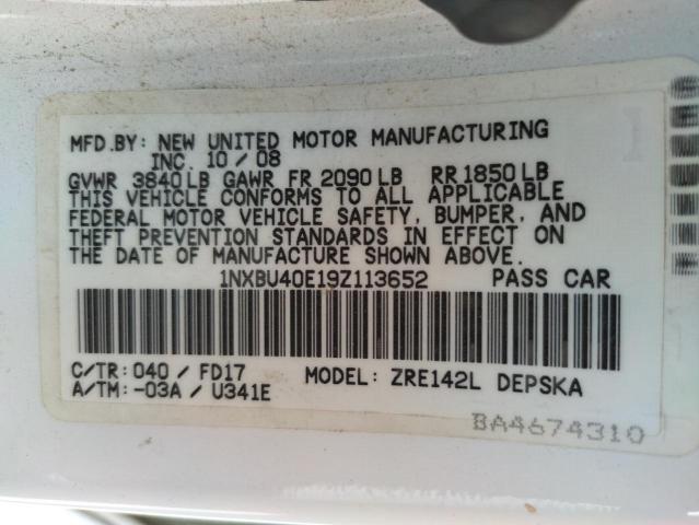 Photo 10 from auction – 2009 TOYOTA COROLLA BA with VIN 1NXBU40E19Z113652