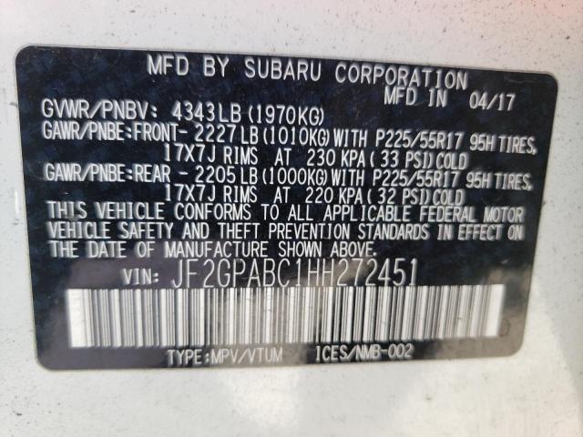 Photo 10 from auction – 2017 SUBARU CROSSTREK with VIN JF2GPABC1HH272451