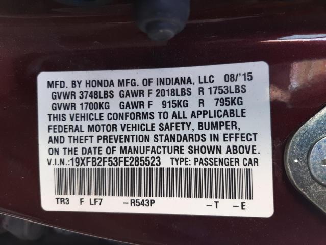 Photo 10 from auction – 2015 HONDA CIVIC LX with VIN 19XFB2F53FE285523