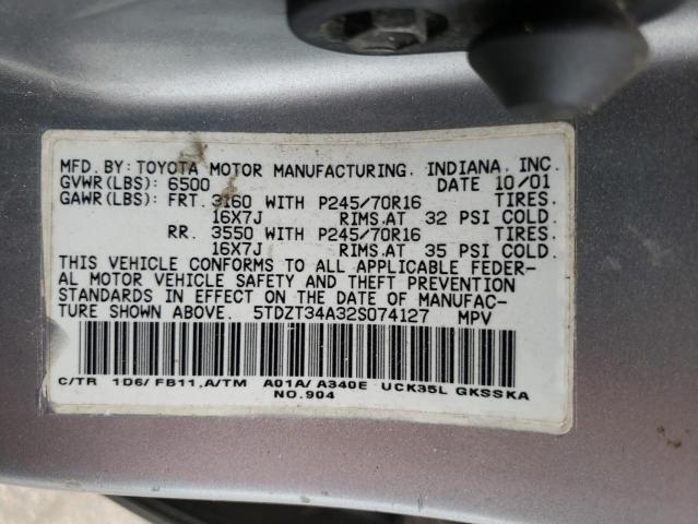Photo 10 from auction – 2002 TOYOTA SEQUOIA SR with VIN 5TDZT34A32S074127