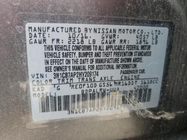 Photo 10 from auction – 2017 NISSAN SENTRA SR with VIN 3N1CB7AP2HY209174