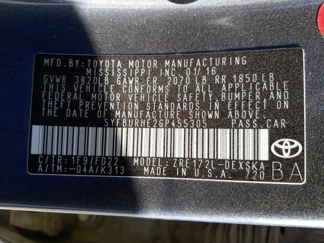Photo 10 from auction – 2016 TOYOTA COROLLA L with VIN 5YFBURHE2GP455305