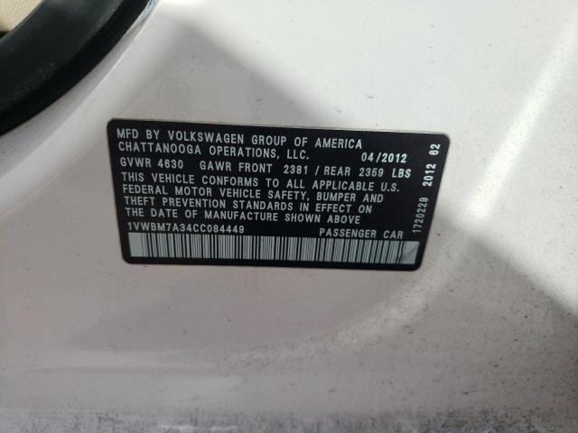Photo 10 from auction – 2012 VOLKSWAGEN PASSAT SE with VIN 1VWBM7A34CC084449