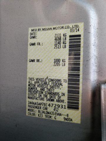 Photo 10 from auction – 2014 NISSAN MAXIMA S with VIN 1N4AA5AP7EC472931