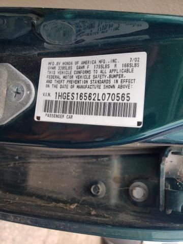 Photo 10 from auction – 2002 HONDA CIVIC LX with VIN 1HGES16562L070565