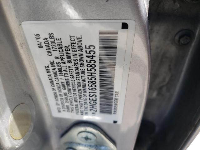 Photo 10 from auction – 2005 HONDA CIVIC LX with VIN 2HGES16585H585455