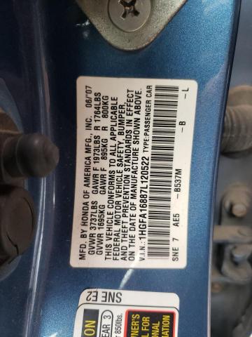 Photo 10 from auction – 2007 HONDA CIVIC EX with VIN 1HGFA16887L120522