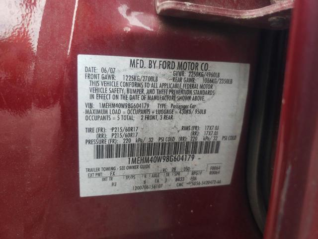 Photo 10 from auction – 2008 MERCURY SABLE LUXU with VIN 1MEHM40W98G604179