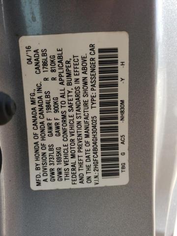 Photo 10 from auction – 2016 HONDA CIVIC LX with VIN 2HGFC4B04GH304025