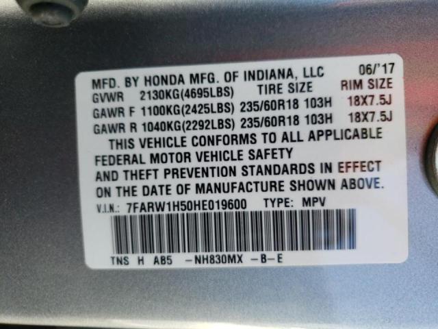 Photo 10 from auction – 2017 HONDA CR-V EX with VIN 7FARW1H50HE019600