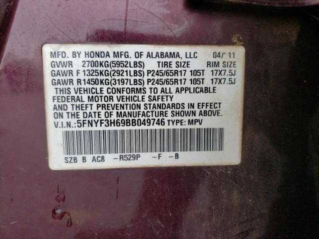Photo 10 from auction – 2011 HONDA PILOT EXL with VIN 5FNYF3H69BB049746