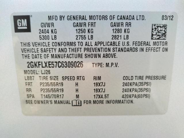 Photo 10 from auction – 2012 GMC TERRAIN SL with VIN 2GKFLXE57C6309026