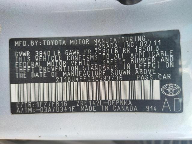 Photo 10 from auction – 2011 TOYOTA COROLLA BA with VIN 2T1BU4EE0BC583736