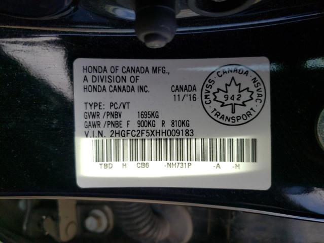 Photo 10 from auction – 2017 HONDA CIVIC LX with VIN 2HGFC2F5XHH009183