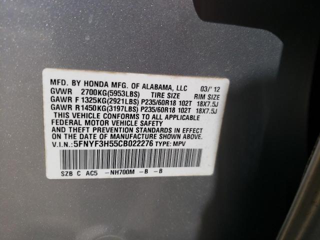 Photo 10 from auction – 2012 HONDA PILOT EXL with VIN 5FNYF3H55CB022276