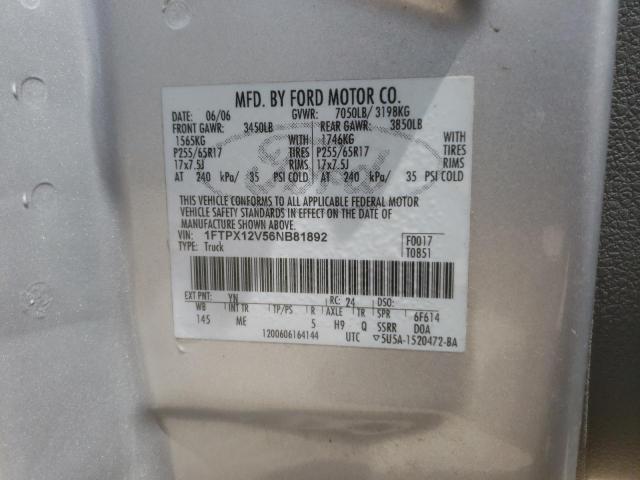 Photo 10 from auction – 2006 FORD F150 with VIN 1FTPX12V56NB81892