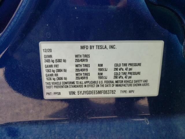 Photo 10 from auction – 2021 TESLA MODEL Y with VIN 5YJYGDEE5MF083782