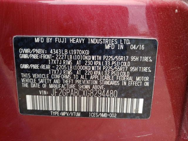 Photo 10 from auction – 2016 SUBARU CROSSTREK with VIN JF2GPABCXG8294480