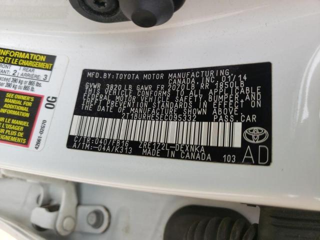 Photo 10 from auction – 2014 TOYOTA COROLLA L with VIN 2T1BURHE5EC095332