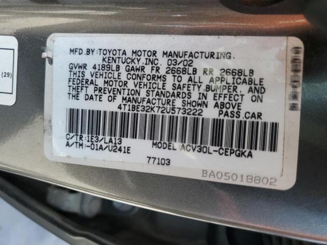 Photo 10 from auction – 2002 TOYOTA CAMRY LE with VIN 4T1BE32K72U573222