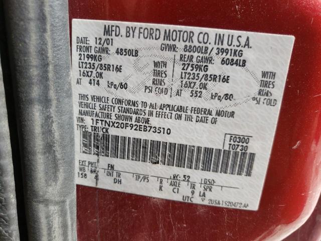 Photo 10 from auction – 2002 FORD F250 SUPER with VIN 1FTNX20F92EB73510