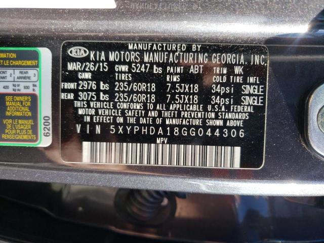 Photo 10 from auction – 2016 KIA SORENTO EX with VIN 5XYPHDA18GG044306