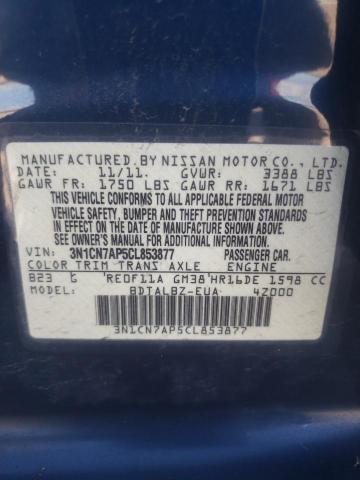 Photo 10 from auction – 2012 NISSAN VERSA S with VIN 3N1CN7AP5CL853877