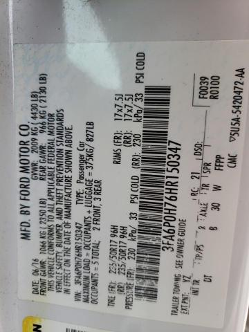 Photo 10 from auction – 2017 FORD FUSION SE with VIN 3FA6P0H76HR150347