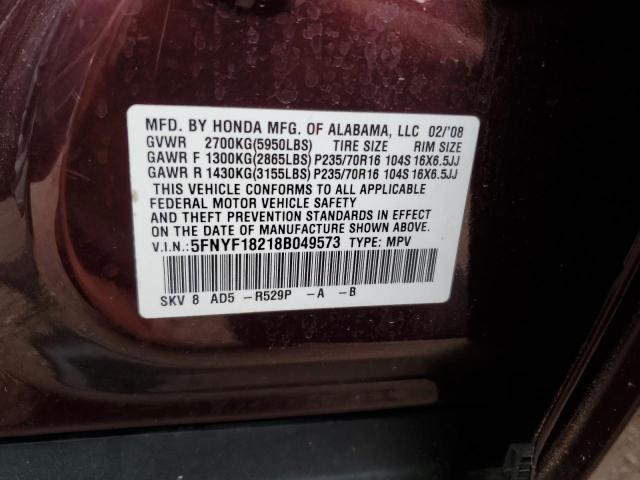 Photo 10 from auction – 2008 HONDA PILOT VP with VIN 5FNYF18218B049573