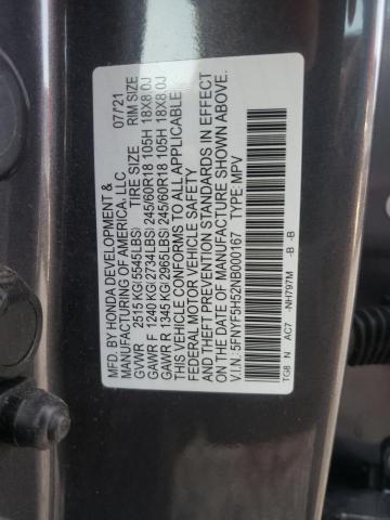 Photo 10 from auction – 2022 HONDA PILOT EXL with VIN 5FNYF5H52NB000167