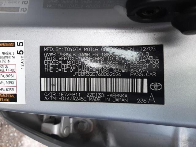 Photo 10 from auction – 2006 TOYOTA COROLLA CE with VIN JTDBR32E760062626