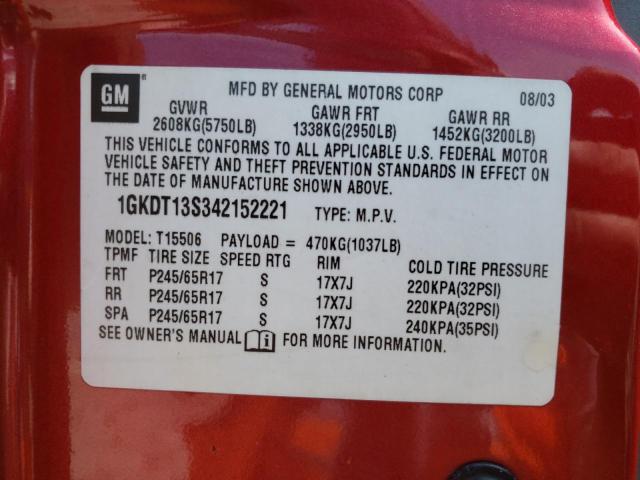 Photo 10 from auction – 2004 GMC ENVOY with VIN 1GKDT13S342152221