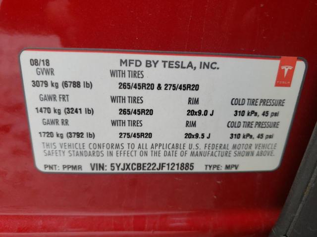 Photo 10 from auction – 2018 TESLA MODEL X with VIN 5YJXCBE22JF121885