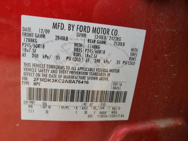 Photo 10 from auction – 2010 FORD EDGE LIMIT with VIN 2FMDK3KC2ABA76416