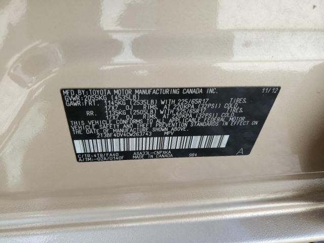Photo 10 from auction – 2012 TOYOTA RAV4 with VIN 2T3BF4DV4CW263743