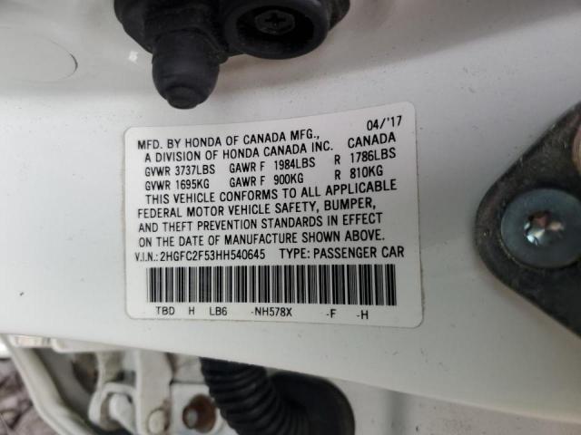 Photo 10 from auction – 2017 HONDA CIVIC LX with VIN 2HGFC2F53HH540645