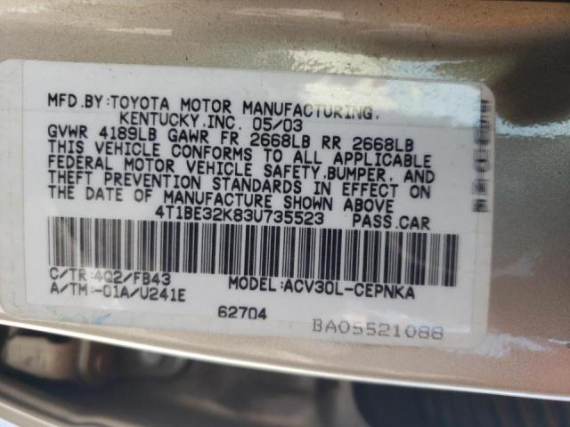 Photo 10 from auction – 2003 TOYOTA CAMRY LE with VIN 4T1BE32K83U735523