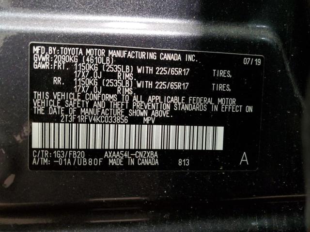 Photo 10 from auction – 2019 TOYOTA RAV4 LE with VIN 2T3F1RFV4KC033856
